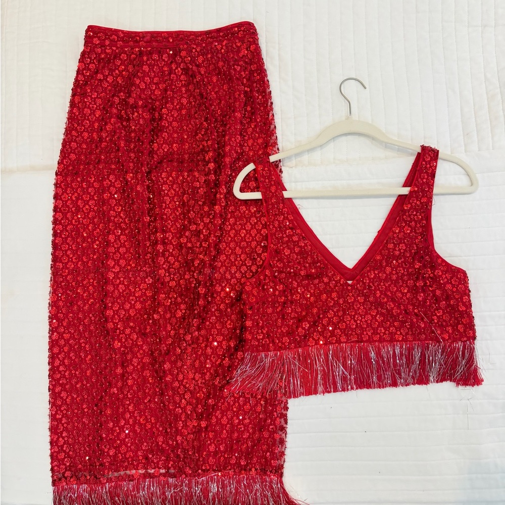 SAYLOR Red Sequin Skirt Set